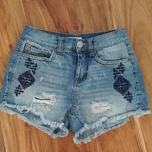 Mudd Embroidered & Cut Denim Short